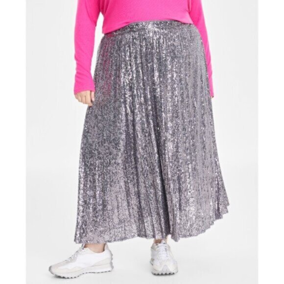 On 34th Dresses & Skirts - On 34th Plus Size 20W Silver Sequin Pleated Maxi Party Skirt NWT